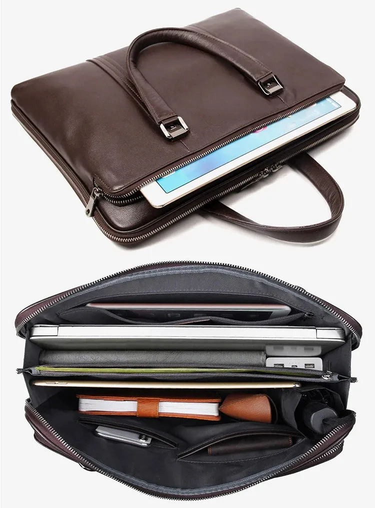 Luxury Genuine Leather Briefcase Men Leather Business Bag 15.6" Laptop Bag 14 Male Office Bag Document File Case Shoulder Bag