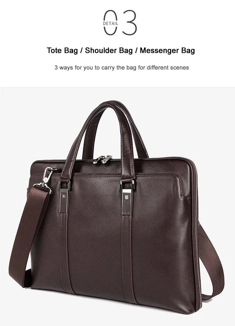 Luxury Genuine Leather Briefcase Men Leather Business Bag 15.6" Laptop Bag 14 Male Office Bag Document File Case Shoulder Bag
