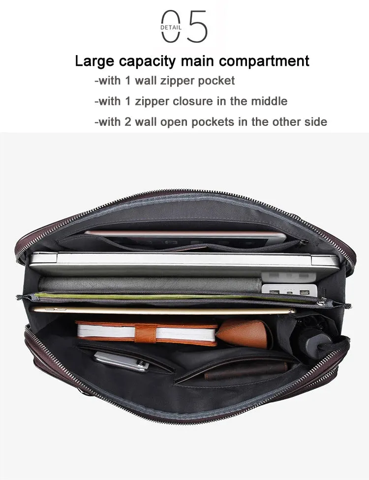 Luxury Genuine Leather Briefcase Men Leather Business Bag 15.6" Laptop Bag 14 Male Office Bag Document File Case Shoulder Bag
