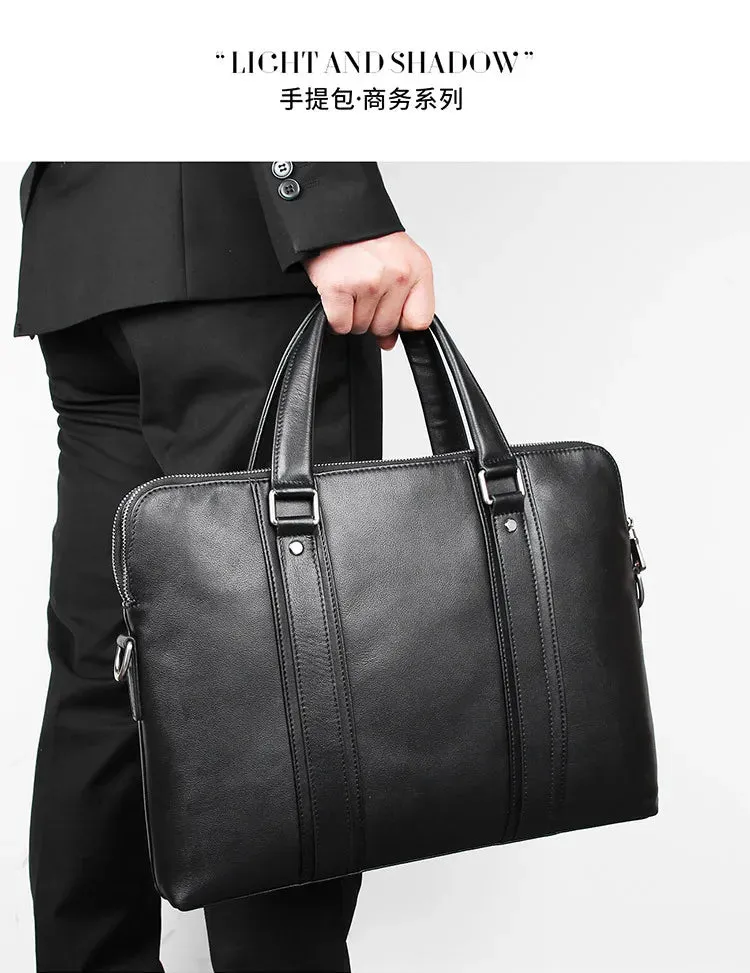 Luxury Genuine Leather Briefcase Men Leather Business Bag 15.6" Laptop Bag 14 Male Office Bag Document File Case Shoulder Bag
