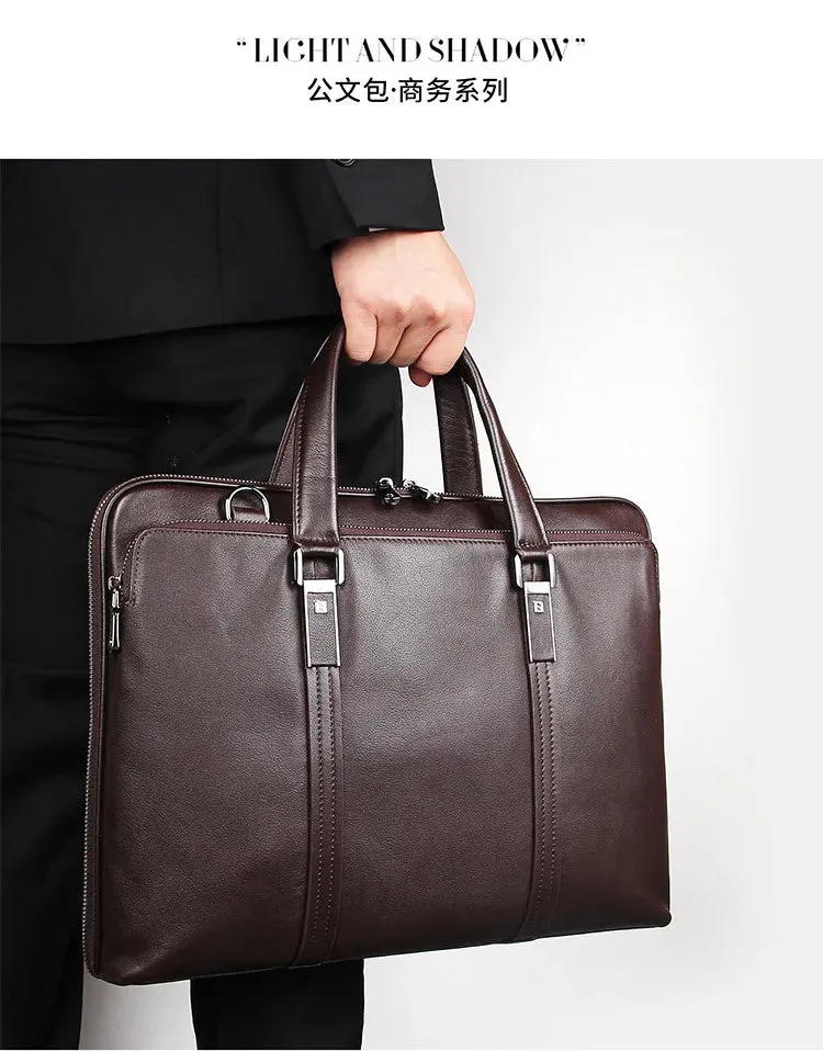 Luxury Genuine Leather Briefcase Men Leather Business Bag 15.6" Laptop Bag 14 Male Office Bag Document File Case Shoulder Bag
