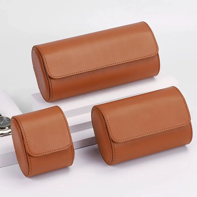 Luxury Leather Travel Watch Case Single Watch Box for Men and Women Portable Jewelry Watch Storage Roll Organizer(2-Brown Brown)