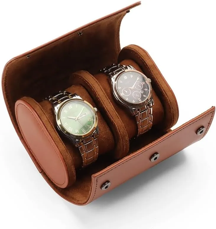 Luxury Leather Travel Watch Case Single Watch Box for Men and Women Portable Jewelry Watch Storage Roll Organizer(2-Brown Brown)