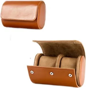 Luxury Leather Travel Watch Case Single Watch Box for Men and Women Portable Jewelry Watch Storage Roll Organizer(2-Brown Brown)