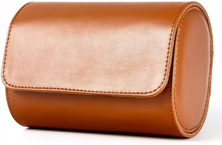 Luxury Leather Travel Watch Case Single Watch Box for Men and Women Portable Jewelry Watch Storage Roll Organizer(2-Brown Brown)