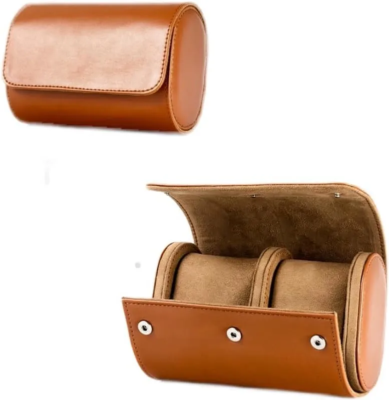 Luxury Leather Travel Watch Case Single Watch Box for Men and Women Portable Jewelry Watch Storage Roll Organizer(2-Brown Brown)