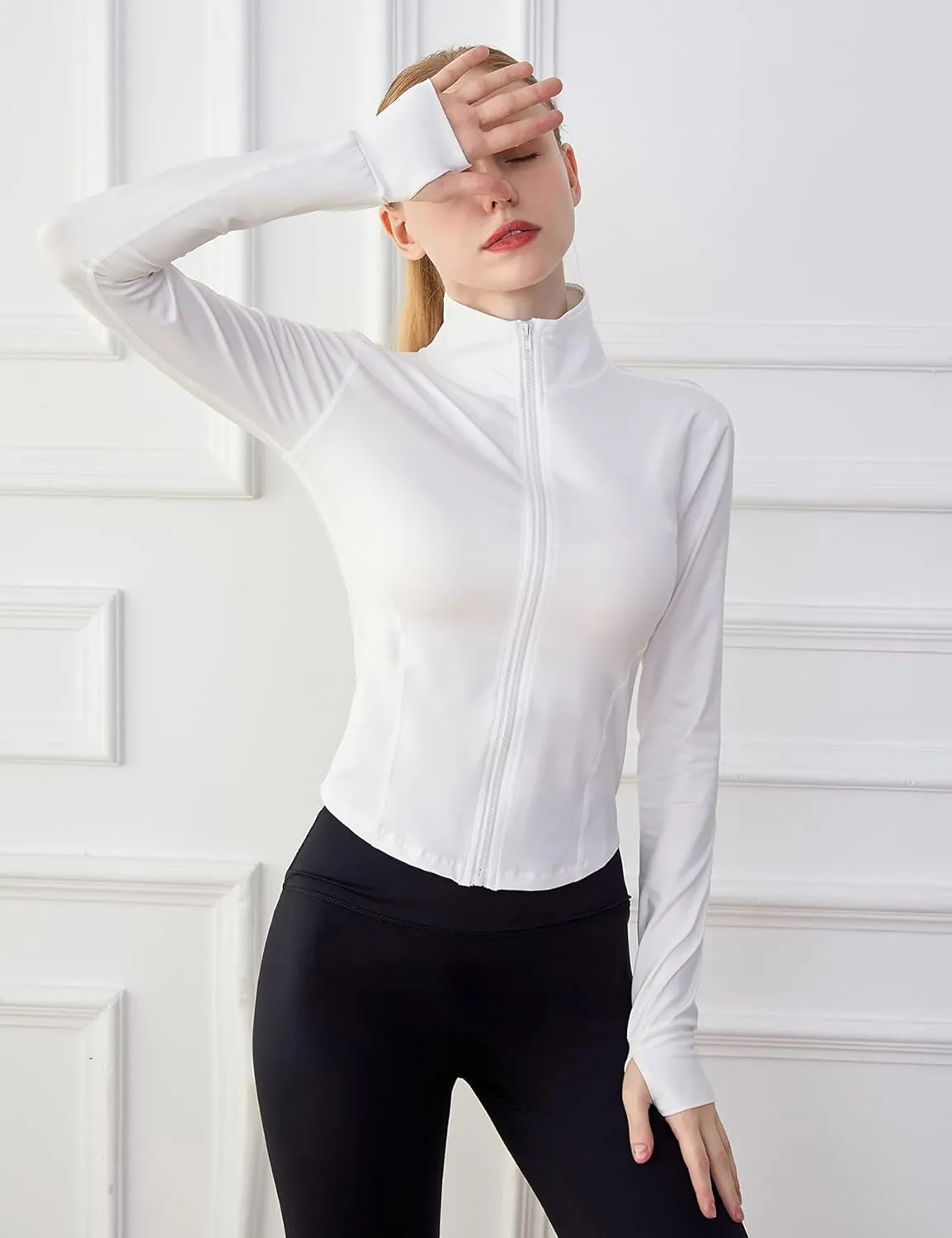 Lviefent Womens Lightweight Full Zip Running Track Jacket Workout Slim Fit Yoga Sportwear with Thumb Holes