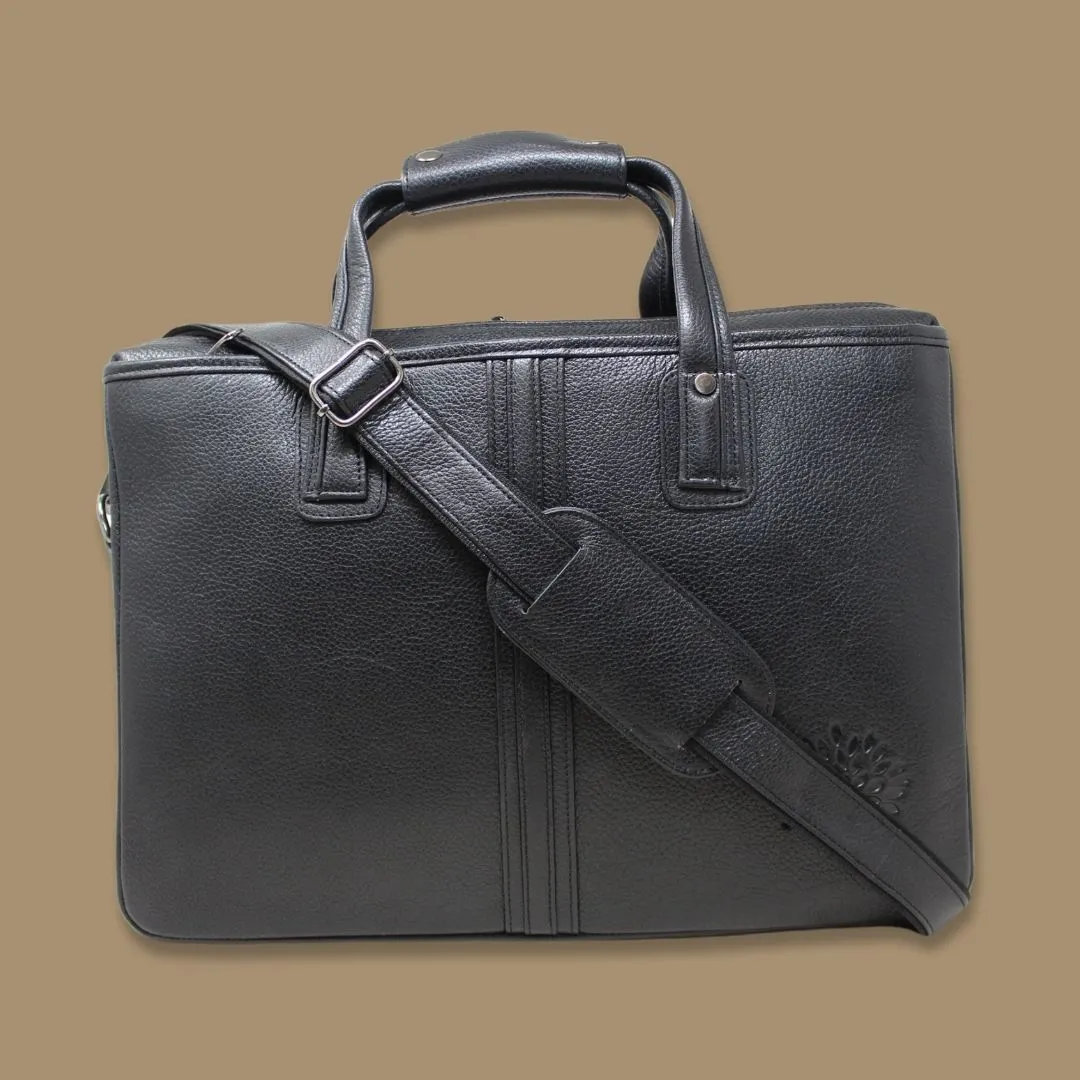Maan Black Genuine Leather Laptop Messenger Bag-Gs