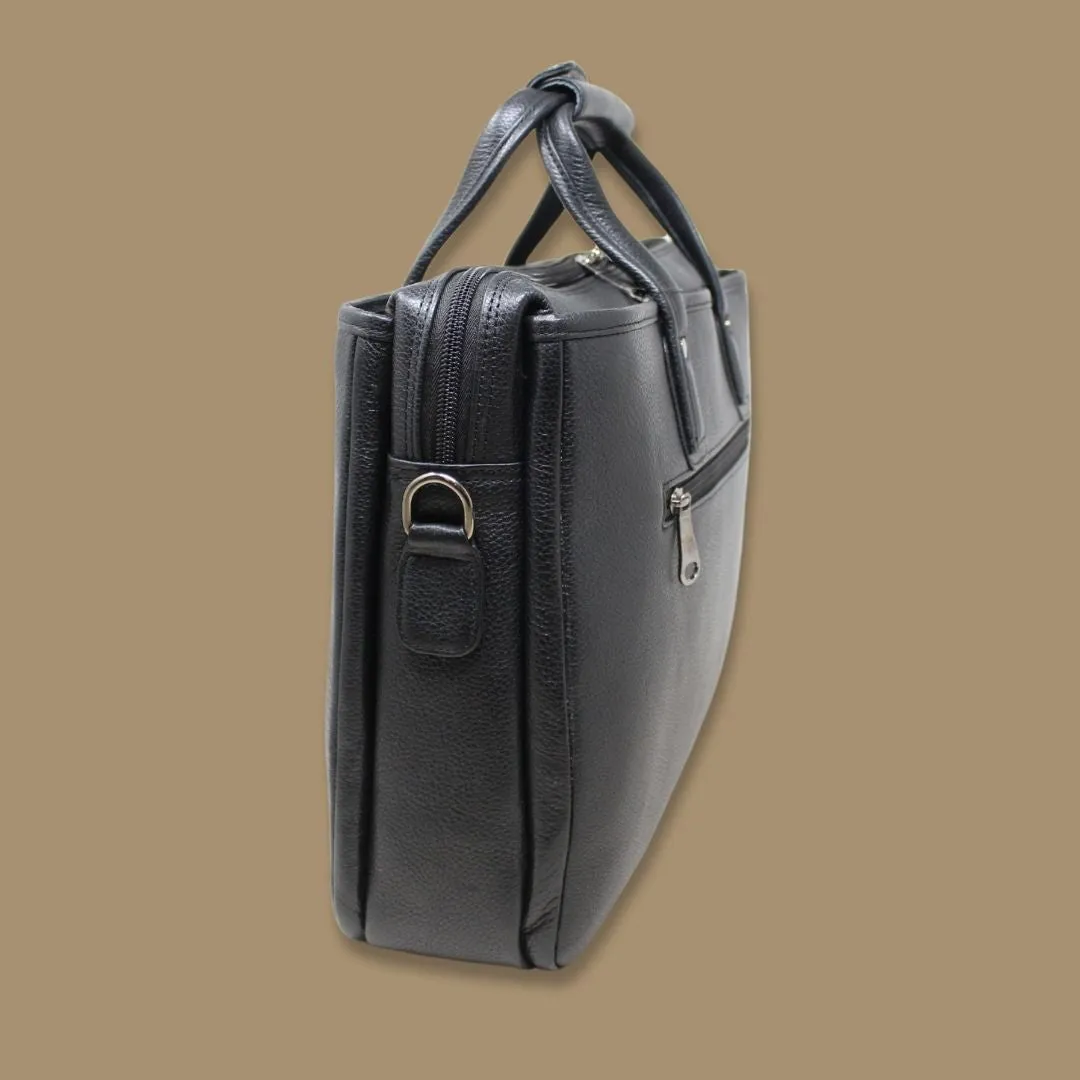 Maan Black Genuine Leather Laptop Messenger Bag-Gs