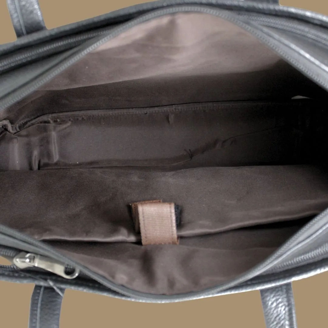 Maan Black Genuine Leather Laptop Messenger Bag-Gs