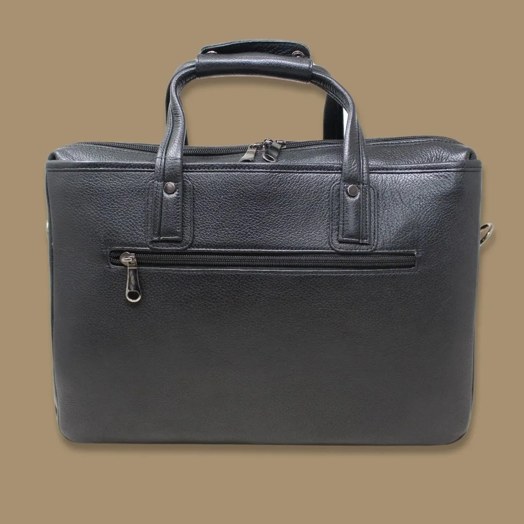 Maan Black Genuine Leather Laptop Messenger Bag-Gs
