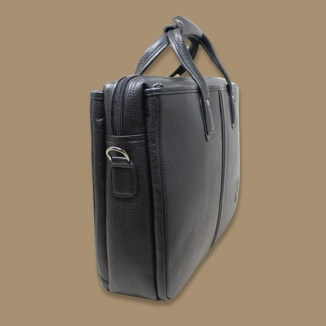 Maan Black Genuine Leather Laptop Messenger Bag-Gs