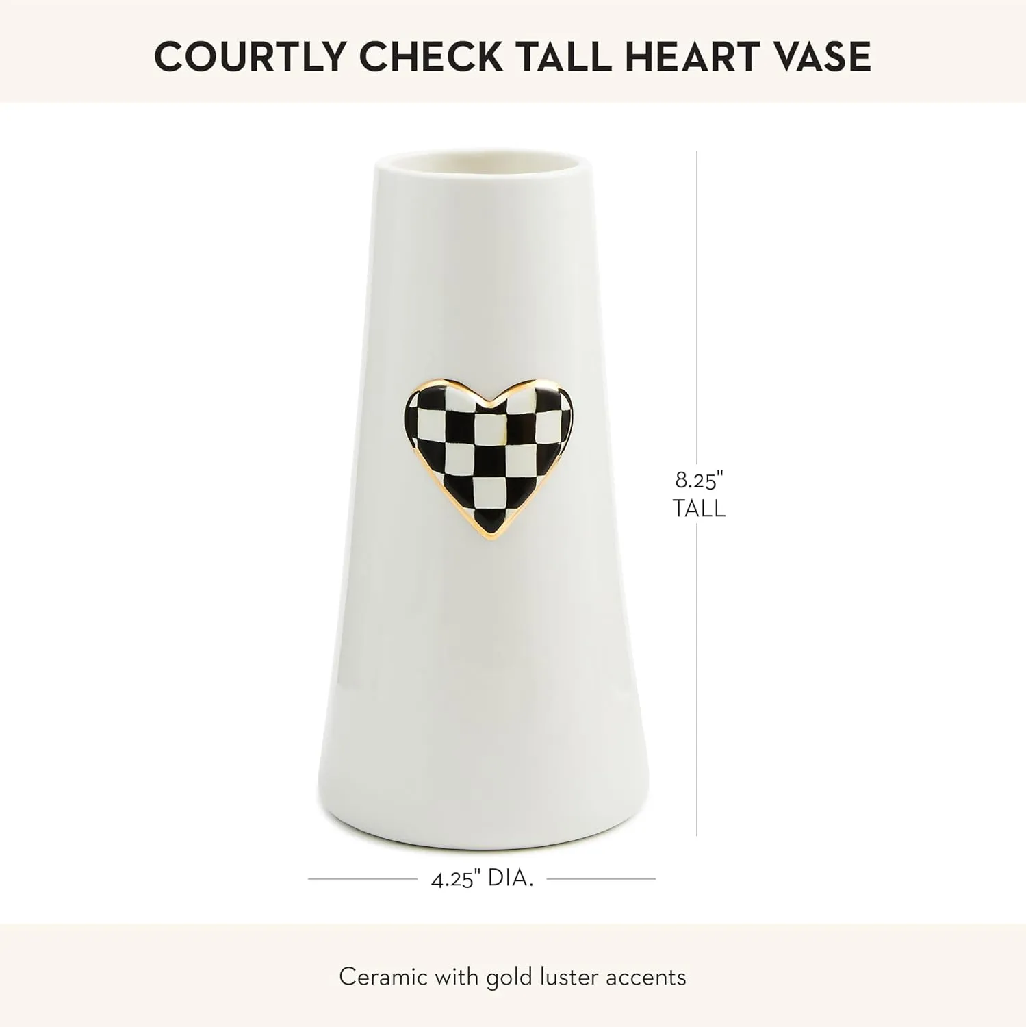 MACKENZIE-CHILDS Ceramic Vase, Unique Decorative Vase, Tall, Black-and-White Courtly Check