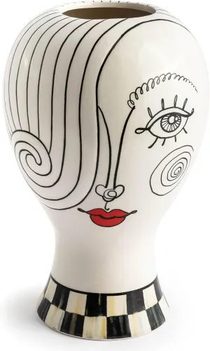 MACKENZIE-CHILDS Doodles Vase, Decorative Ceramic Vase, Lady Head