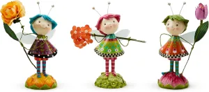 MACKENZIE-CHILDS Set of 3 Calico Spring Fairies, Home and Garden Fairy Decor