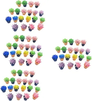 MAGICLULU 80pcs Mini Succulent Plants Imitation Potted Bonsai for Dollhouse Fairy Garden Decor Realistic Miniature Artificial Plants Random Styles for Boys and Girls Play and Room Decoration