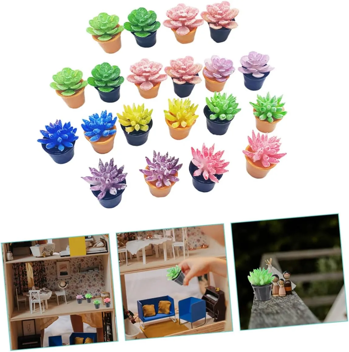 MAGICLULU 80pcs Mini Succulent Plants Imitation Potted Bonsai for Dollhouse Fairy Garden Decor Realistic Miniature Artificial Plants Random Styles for Boys and Girls Play and Room Decoration