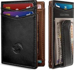 Magnetic Closure Slim Wallet for Men with Money Clip Gift Boxed,Genuine Leather Front Pocket Wallet, 3.9"x 2.7", RFID Blocking