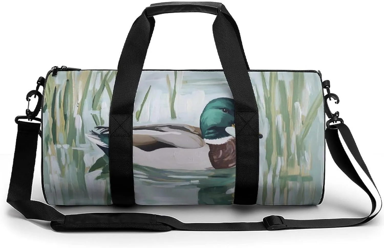 Mallard Duck in A Pond Travel Gym Bag for Women Men Cylindrical Duffle Bag Sport Workout Bag with Shoulder Strap