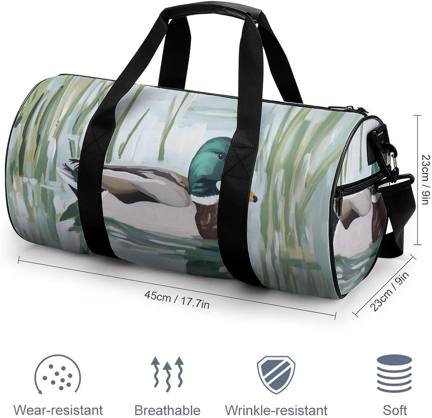 Mallard Duck in A Pond Travel Gym Bag for Women Men Cylindrical Duffle Bag Sport Workout Bag with Shoulder Strap
