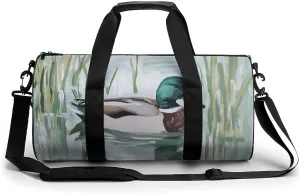 Mallard Duck in A Pond Travel Gym Bag for Women Men Cylindrical Duffle Bag Sport Workout Bag with Shoulder Strap