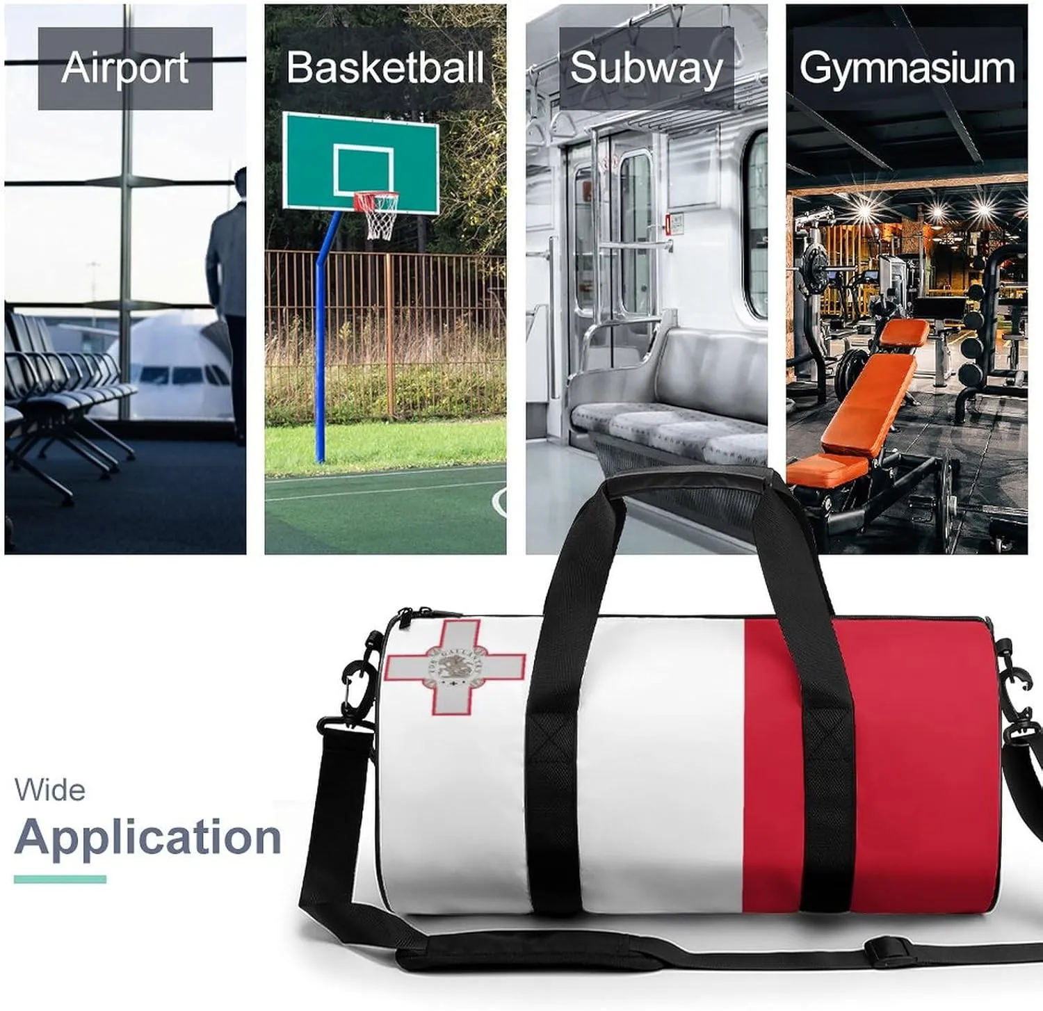 Malta Flag Large Gym Duffel Bag Dry Wet Separation for Men Women Travel Workout