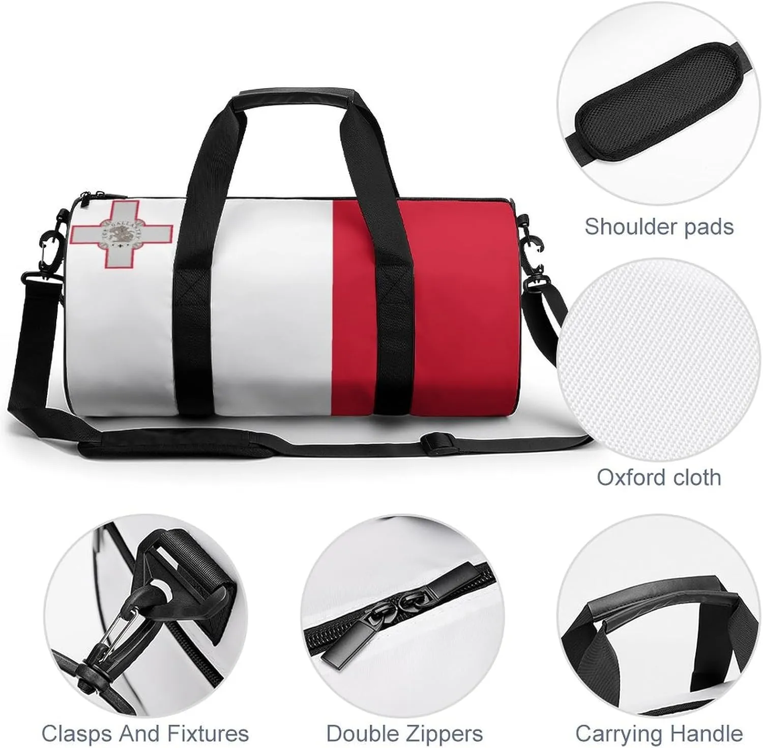 Malta Flag Large Gym Duffel Bag Dry Wet Separation for Men Women Travel Workout