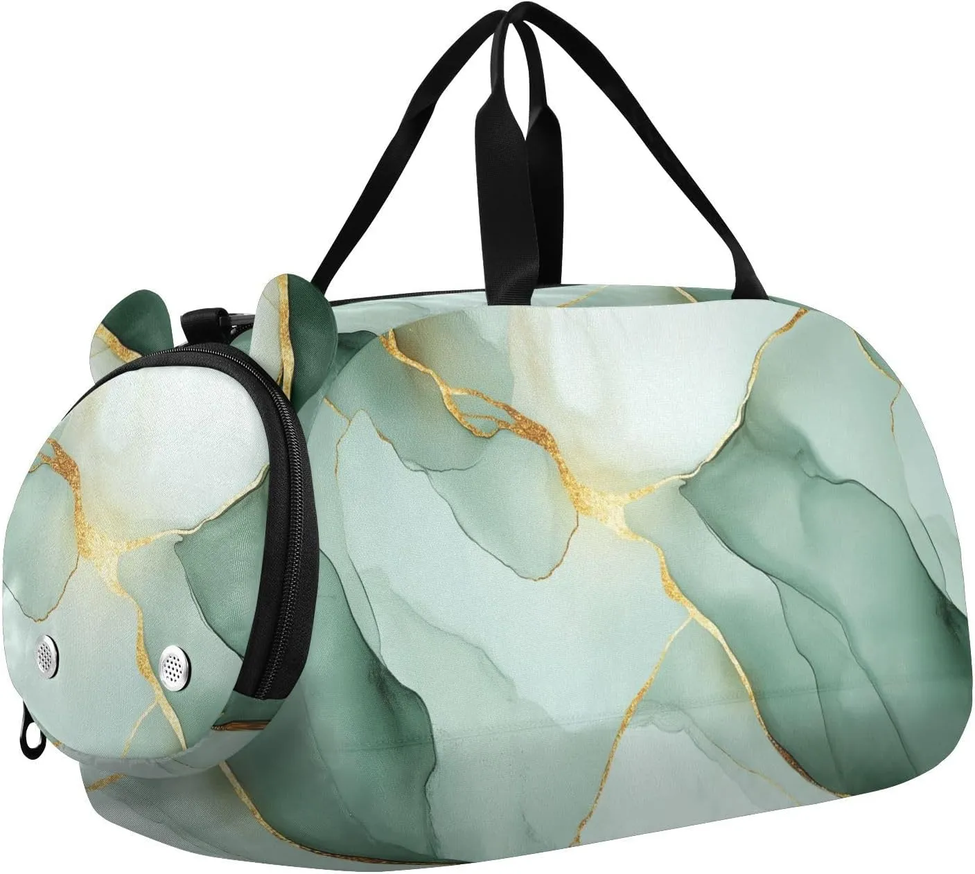 Marble Pure Green White Girl's Gym Duffel Bag with Shoes Compartment Large Capacity Kids Overnight Bag for Boys and Girls