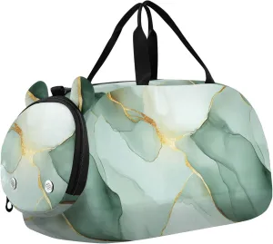 Marble Pure Green White Girl's Gym Duffel Bag with Shoes Compartment Large Capacity Kids Overnight Bag for Boys and Girls