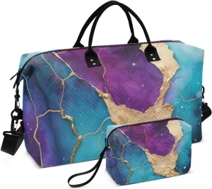 Marble Purple Sports Gym Bag for Women Men Travel Duffel Bag Weekend Overnight Carry on Bag with Toiletry Bag Training Handbag for Workout Swimming Yoga Plane Hospital