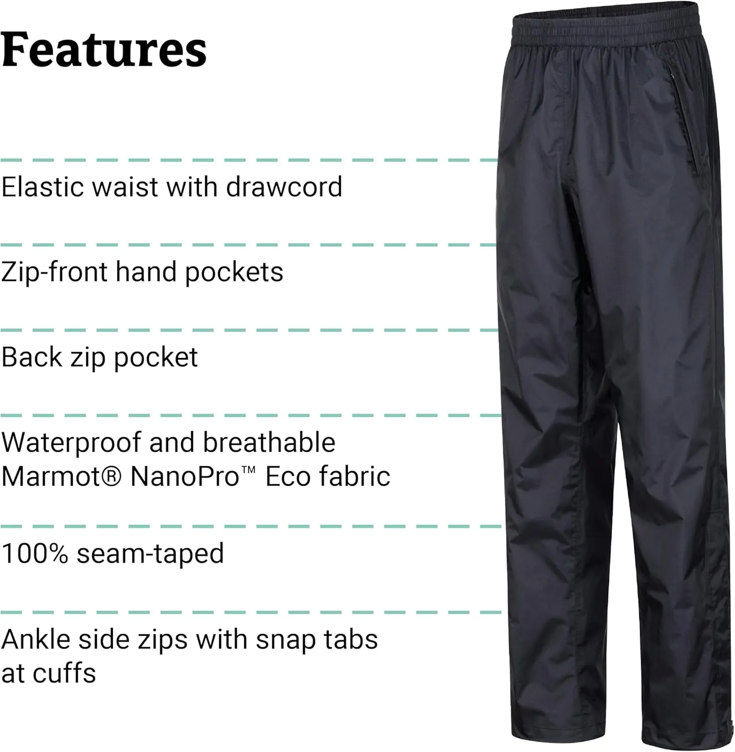 MARMOT Men's Precip Eco Waterproof Rain Pant - 100% Recycled, Breathable, Lightweight, Packable Protection