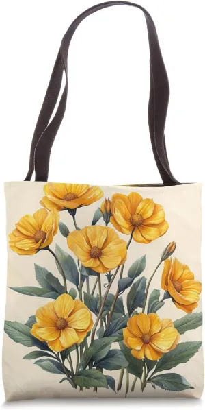 Marsh Marigold Flower Cottagecore Graphic Tote Bag