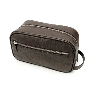 Maruse Italian Leather Toiletry Travel Bag with 2 Zippered Closures for Men and Women, Handmade in Italy, Brown