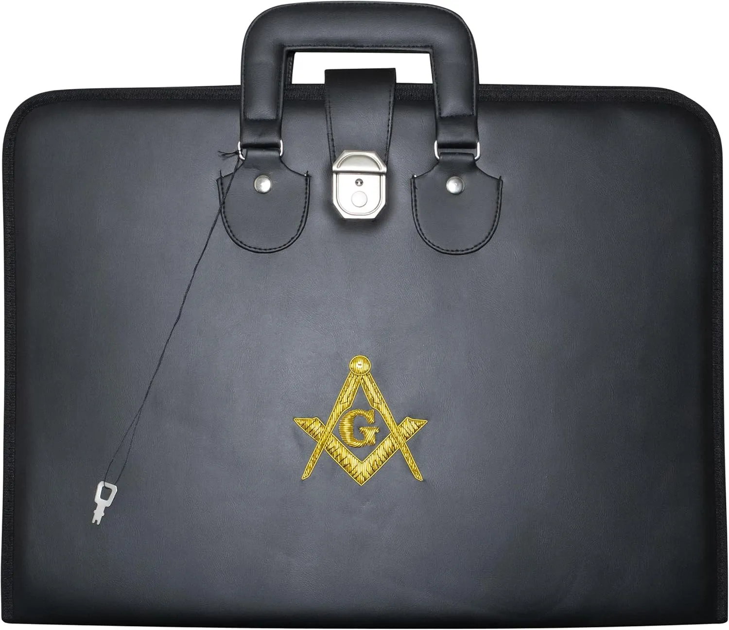 Masonic Apron and Chain Collar Case Black with Handle, Master Mason Embroidered Emblem | Art Portfolio Carrying Bag