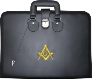 Masonic Apron and Chain Collar Case Black with Handle, Master Mason Embroidered Emblem | Art Portfolio Carrying Bag