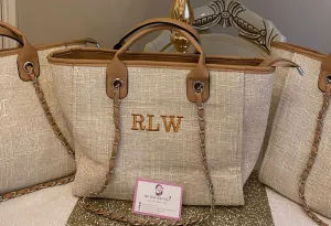 Massive price drop Tote TRIM Personalised TAN - Embroidered Canvas Medium Members-only Bag