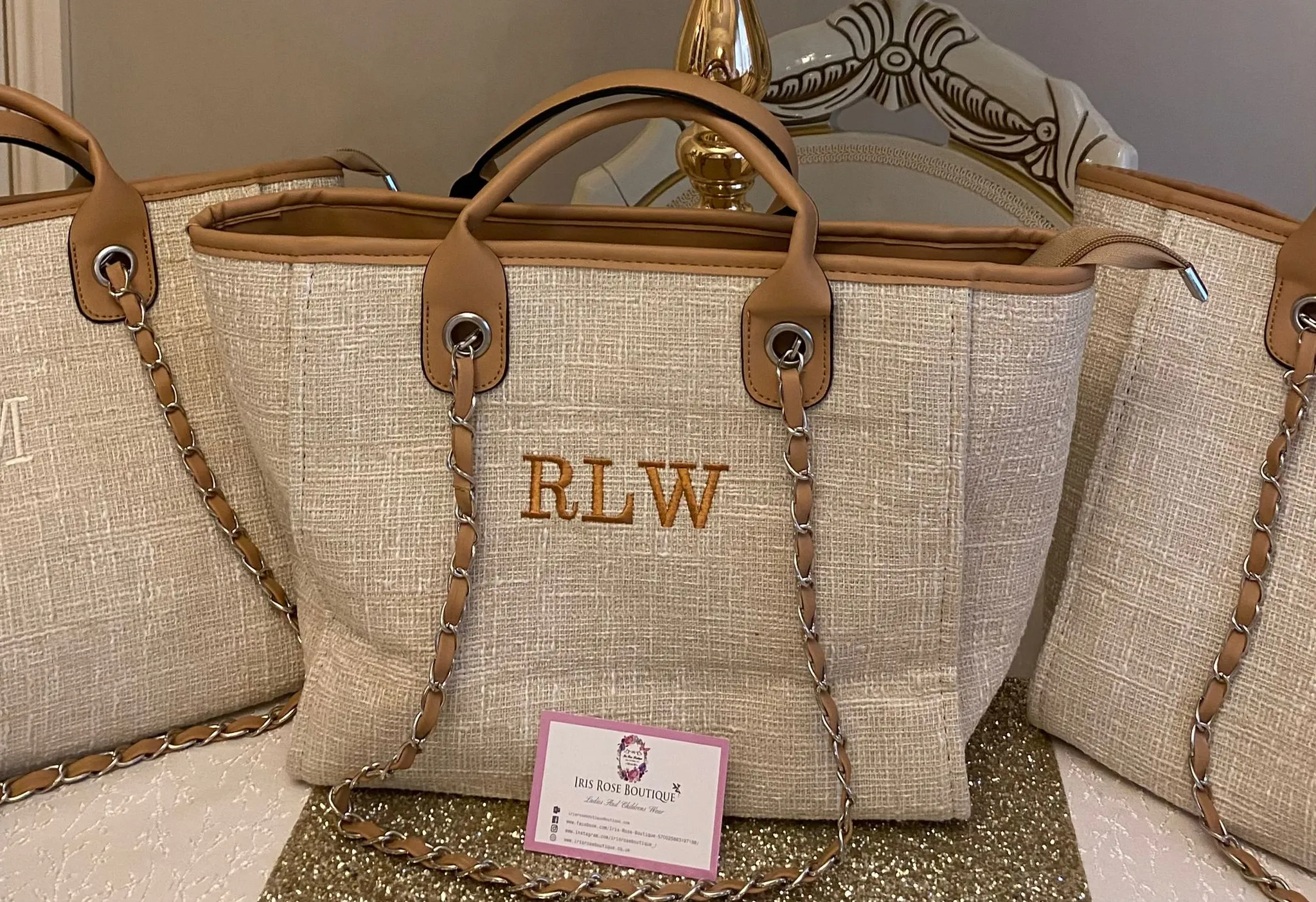 Massive price drop Tote TRIM Personalised TAN - Embroidered Canvas Medium Members-only Bag