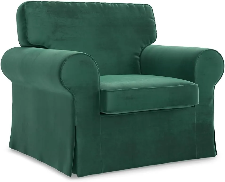 MASTERS OF COVERS Ektorp Armchair Velvet Cover for The IKEA Ektorp Chair Slipcover Replacement-Green