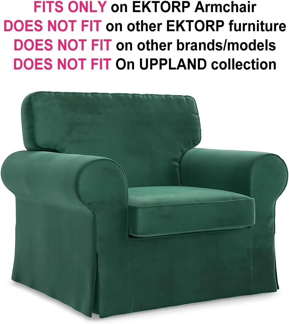 MASTERS OF COVERS Ektorp Armchair Velvet Cover for The IKEA Ektorp Chair Slipcover Replacement-Green