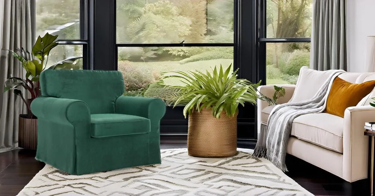 MASTERS OF COVERS Ektorp Armchair Velvet Cover for The IKEA Ektorp Chair Slipcover Replacement-Green