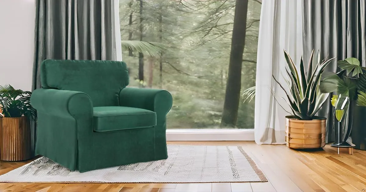 MASTERS OF COVERS Ektorp Armchair Velvet Cover for The IKEA Ektorp Chair Slipcover Replacement-Green