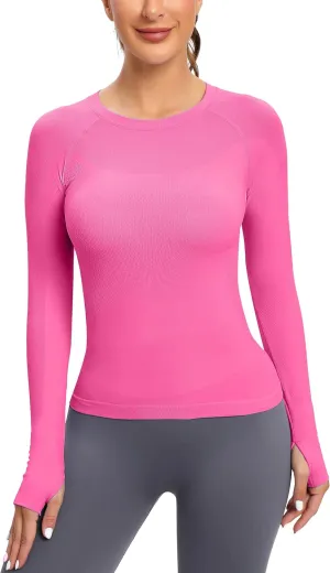 MathCat Seamless Workout Shirts for Women, Long Sleeve Workout Tops for Women, Yoga Sports Athletic Gym Tops