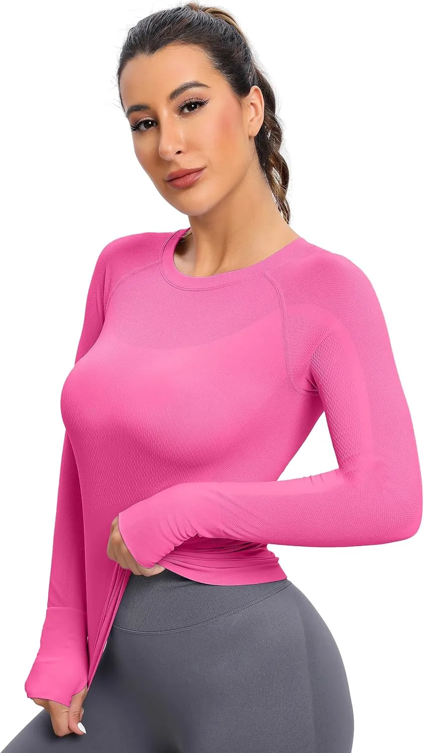 MathCat Seamless Workout Shirts for Women, Long Sleeve Workout Tops for Women, Yoga Sports Athletic Gym Tops