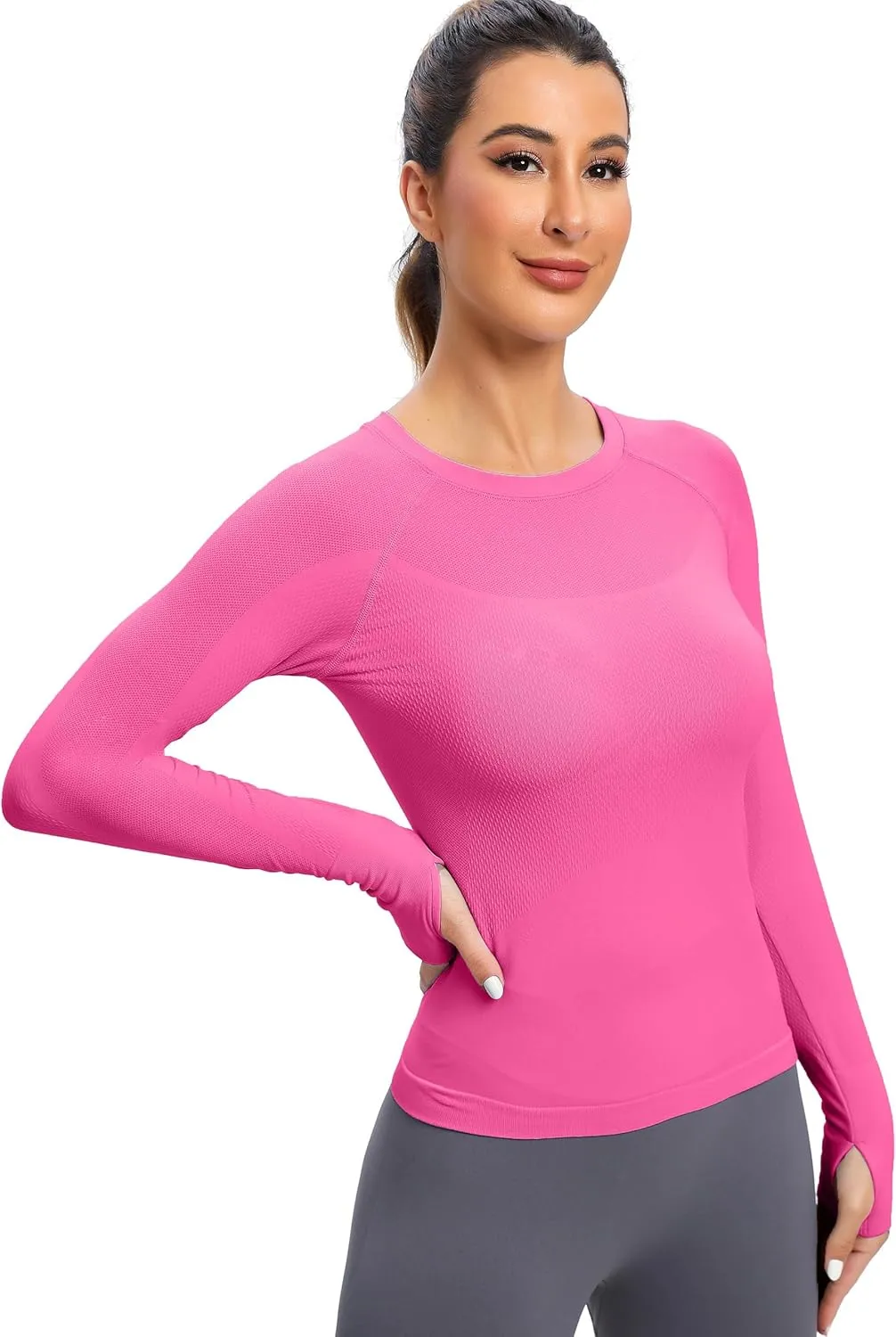 MathCat Seamless Workout Shirts for Women, Long Sleeve Workout Tops for Women, Yoga Sports Athletic Gym Tops