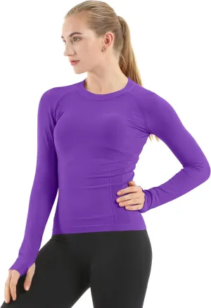 MathCat Seamless Workout Shirts for Women Long Sleeve Yoga Tops Sports Running Shirt Breathable Athletic Top Slim Fit