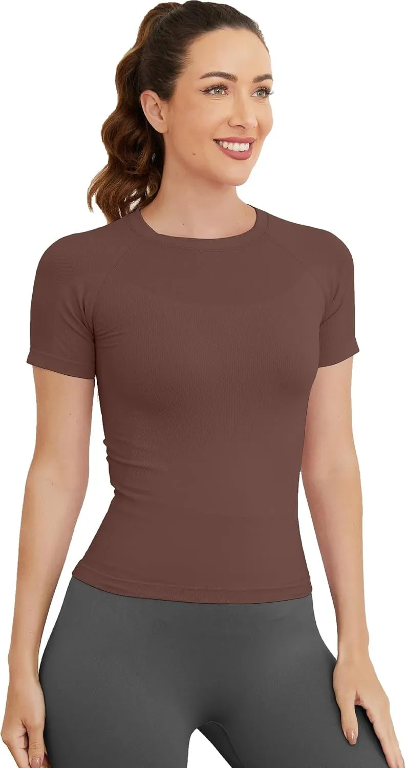 MathCat Short Sleeve Workout Tops for Women, Seamless Workout Shirts for Women, Yoga Athletic Shirts Soft Gym Tops