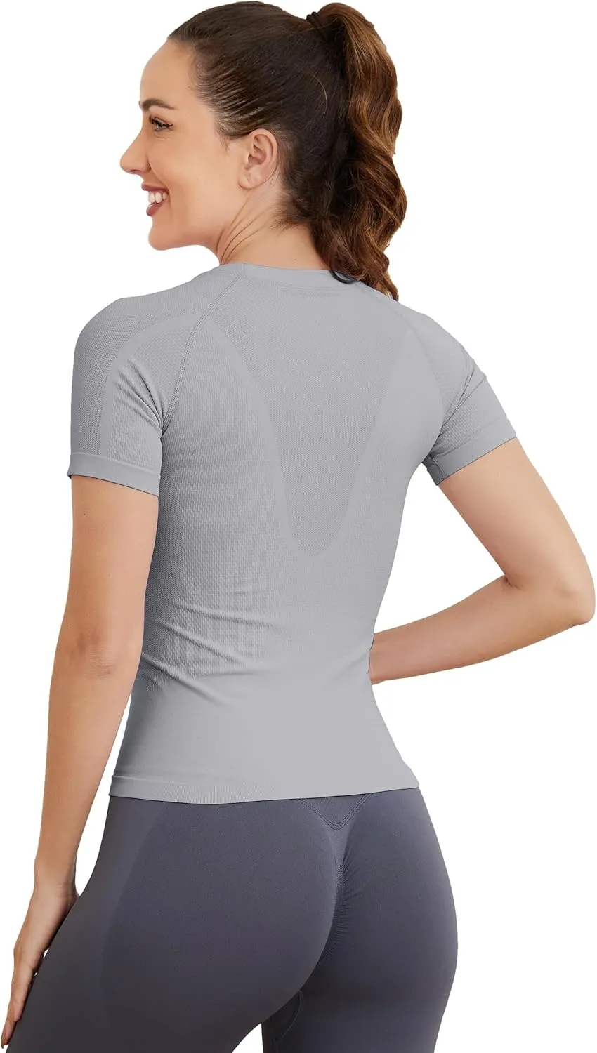 MathCat Short Sleeve Workout Tops for Women, Seamless Workout Shirts for Women, Yoga Athletic Shirts Soft Gym Tops