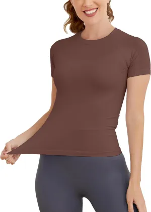 MathCat Short Sleeve Workout Tops for Women, Seamless Workout Shirts for Women, Yoga Athletic Shirts Soft Gym Tops