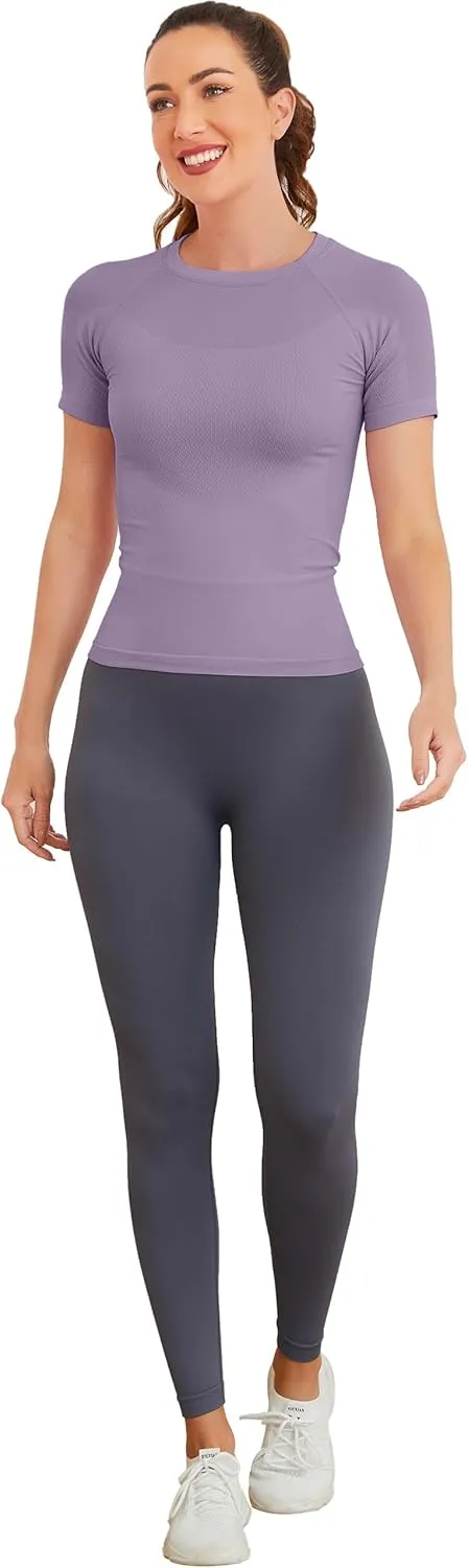MathCat Short Sleeve Workout Tops for Women, Seamless Workout Shirts for Women, Yoga Athletic Shirts Soft Gym Tops