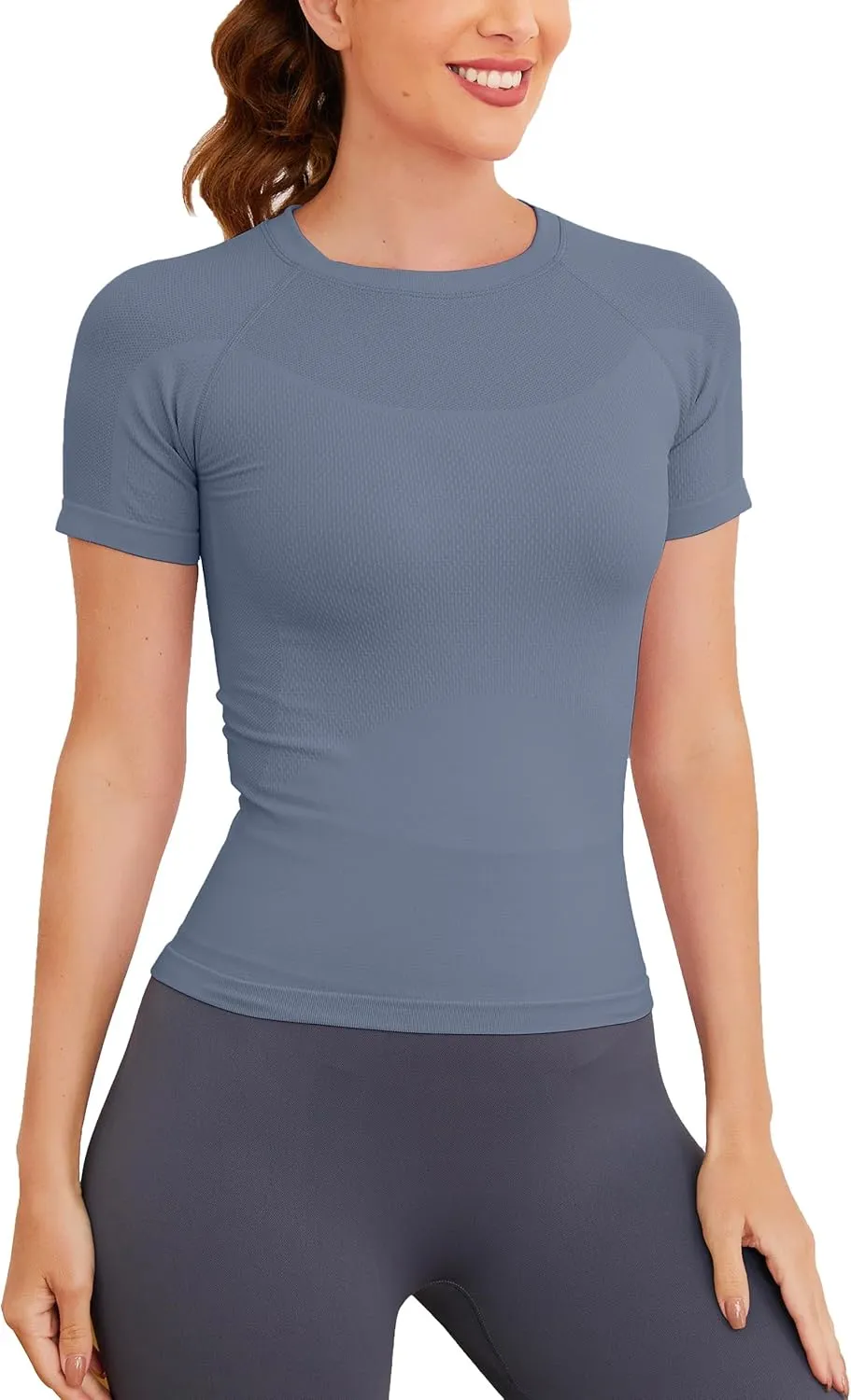 MathCat Short Sleeve Workout Tops for Women, Seamless Workout Shirts for Women, Yoga Athletic Shirts Soft Gym Tops
